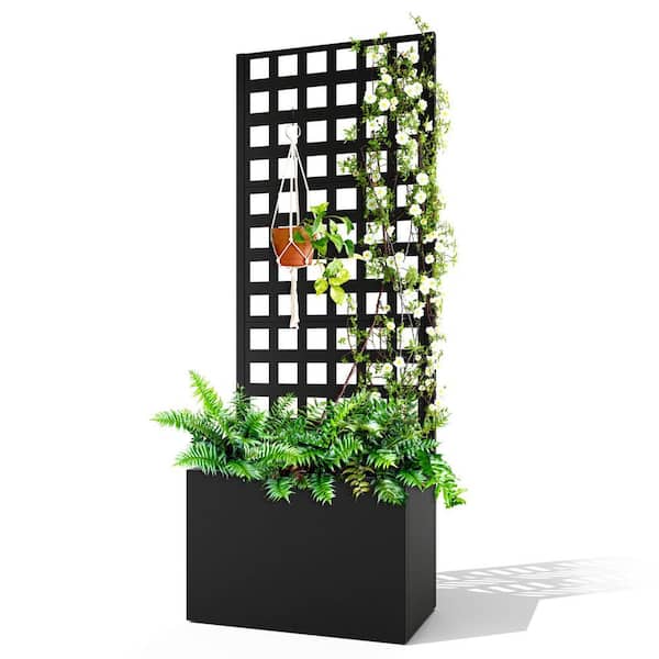 71 in. x 47 in. x 16 in. Raised Garden Bed with Trellis, Metal Planter Box with Trellis and Privacy Screen, Black