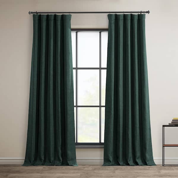Exclusive Fabrics & Furnishings Focal Green Faux Linen Room Darkening Curtain - 50 in. W x 96 in. L (1 Panel)