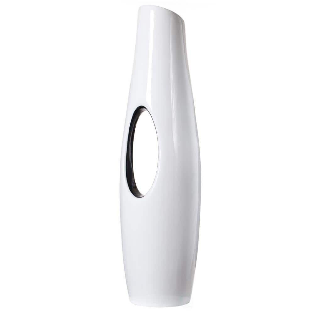 Elegant White and Gold 43" Decorative Floor Vase in Fiberglass