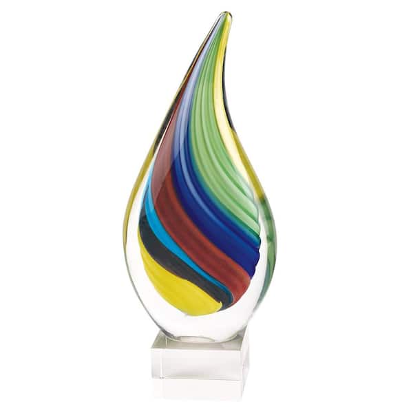 Unbranded 13 in. H Rainbow Murano Style Art Glass Tear Drop Centerpiece on Crystal Base