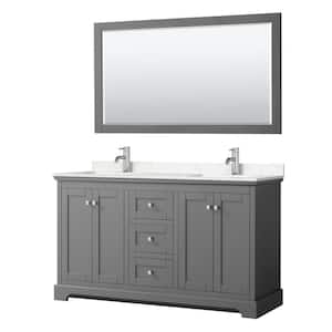 Avery 60 in. W x 22 in.D Double Vanity in Dark Gray w/ Cultured Marble Vanity Top in Light-Vein Carrara w/ Basins&Mirror
