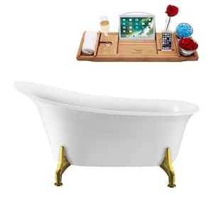 59 in. Acrylic Clawfoot Non-Whirlpool Bathtub in Glossy White With Brushed Gold Clawfeet And Brushed Gold Drain