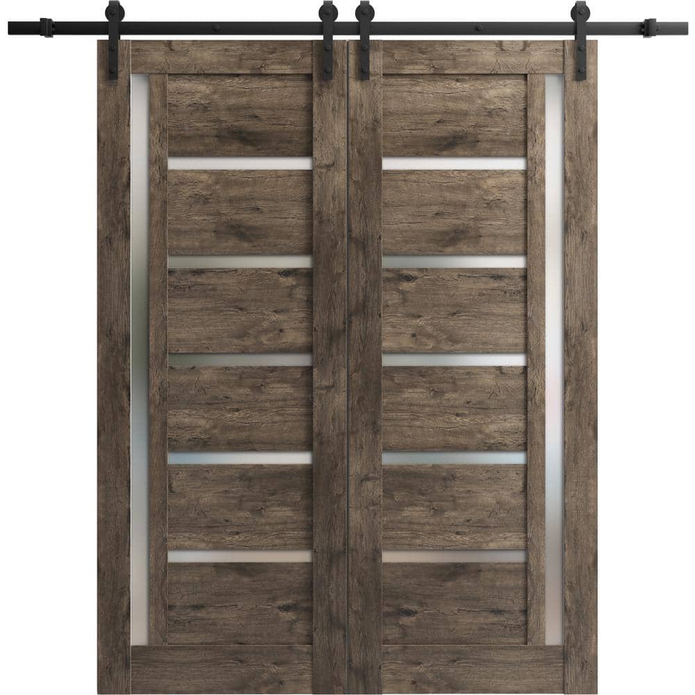 Assemble Required 42 in. x 80 in. 2 Panel Frosted Glass Cognac Oak Solid Wood Sliding Barn Door with Hardware Kit price history on PriceWatchPro