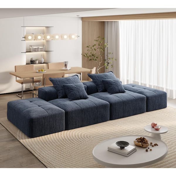 DNLM 141.7 in. 4-Seat Modular Chenille Tufted Sectional Sofa with DIY Layout and Luxe Shine Finish in. Ink Navy