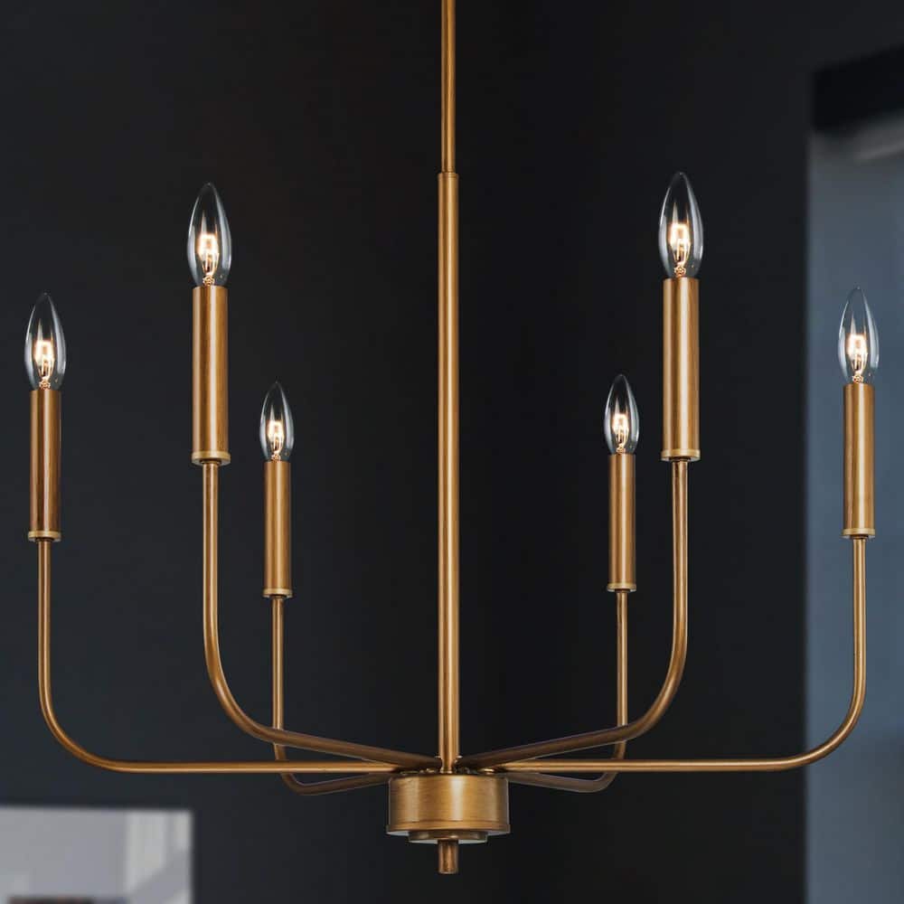 Modern Dark Gold Kitchen Linear Chandelier, 6-Light Farmhouse Antique Candlestick Ding Room Pendant Light Fixture price history on PriceWatchPro