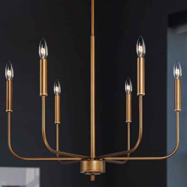 Modern Dark Gold Kitchen Linear Chandelier, 6-Light Farmhouse Antique Candlestick Ding Room Pendant Light Fixture