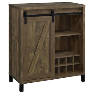 Rustic Oak Bar Cabinet with Sliding Door