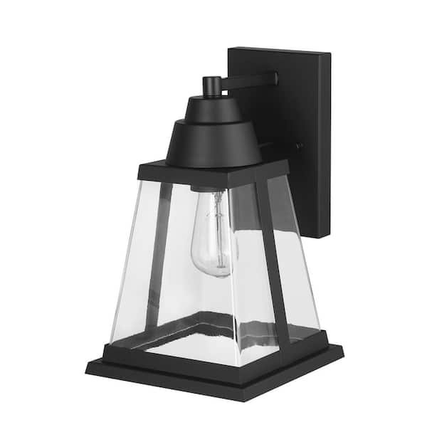 Globe Electric Donahue Matte Black Farmhouse Indoor/Outdoor 1-Light Wall Sconce with Clear Glass Shade