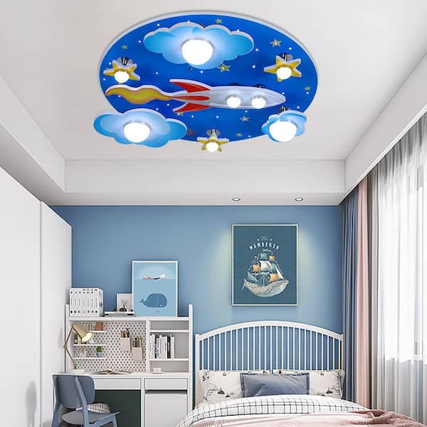 OUKANING 23.6 in. 8-Light Blue Creative Cartoon Universe Flush