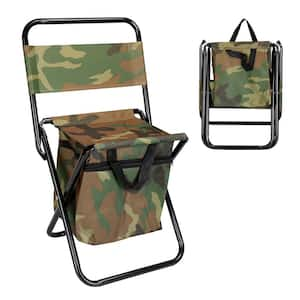 Camouflage Oxford Cloth and Iron Camping Chair Foldable Fishing Chair with Backrest Built-In Cooler Bag