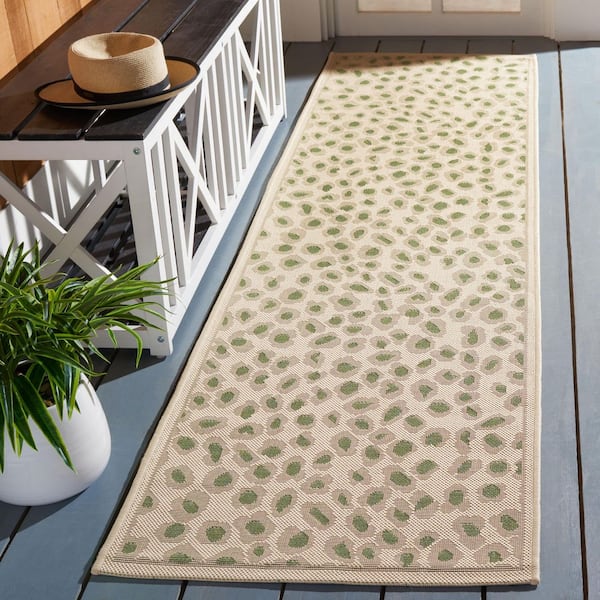 Courtyard Beige/Green 2 ft. x 8 ft. Cheetah Indoor/Outdoor Runner Rug