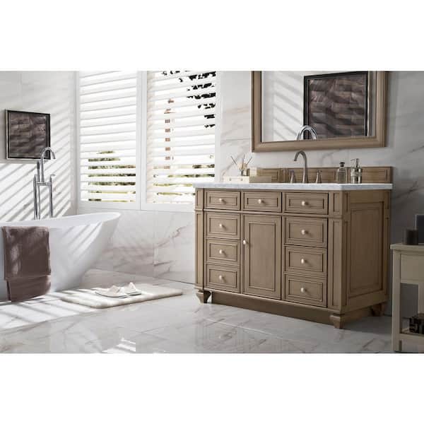Bristol 48 in. W x 23.5 in. D x 34 in. H Single Vanity in Whitewashed Walnut with Marble Top in Carrara White