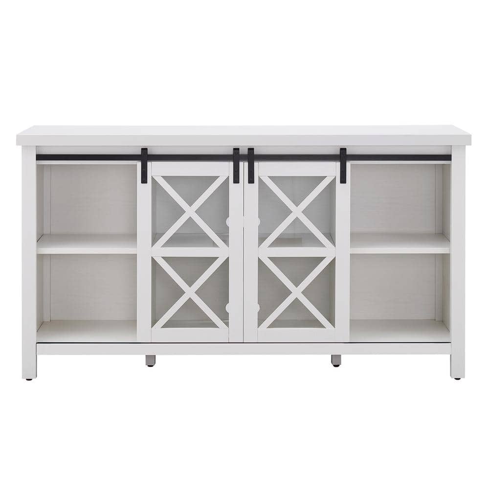 Clementine 58" White Metal TV Stand with Cabinet