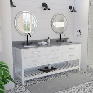 Valencia 72 in. W x 22 in. D x 34 in . H Oak Double Sink Bathroom Vanity - White with Gray Top
