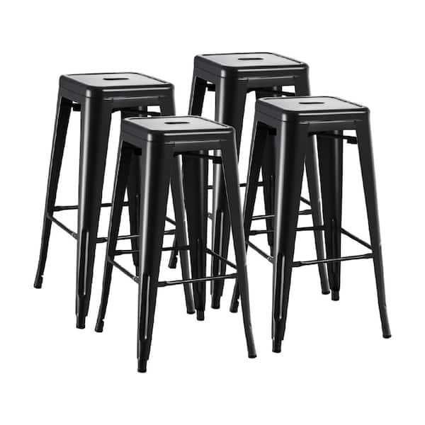 Sleek 30. H Black Metal Outdoor Bar Stool (4-Pack)