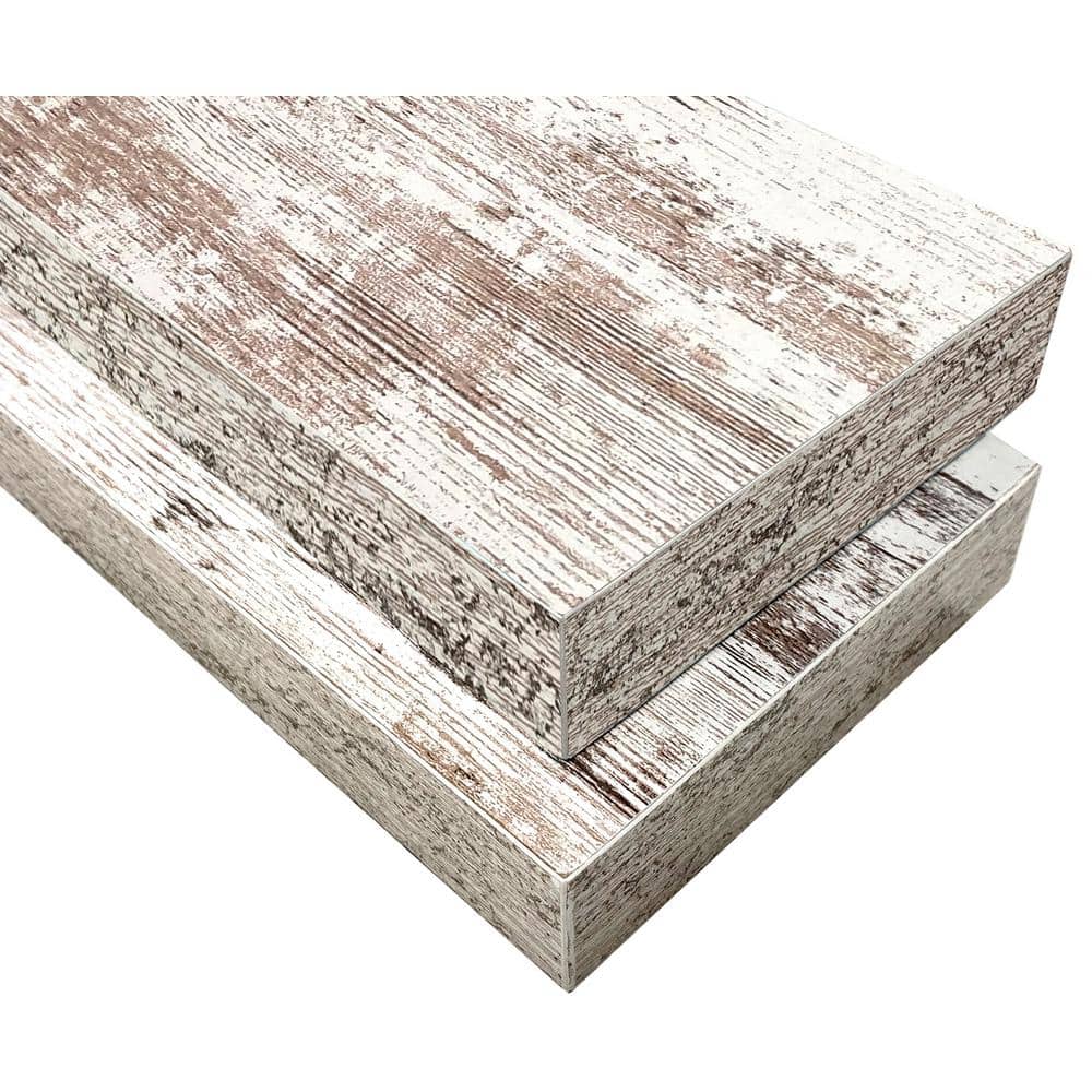 Coastal Charm White Floating Shelves 2-Pack for Living Room or Bedroom