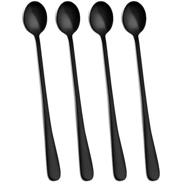 Matte Black 18/8 Stainless Steel 9 In. Long Handle Iced Tea Coffee Cocktail Stirring Spoons (Set of 4)
