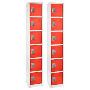 629-Series 72 in. H 6-Tier Steel Key Lock Storage Locker Free Standing Cabinets for Home, School, Gym in Red (2-Pack)