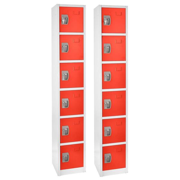 AdirOffice 629-Series 72 in. H 6-Tier Steel Key Lock Storage Locker Free Standing Cabinets for Home, School, Gym in Red (2-Pack)