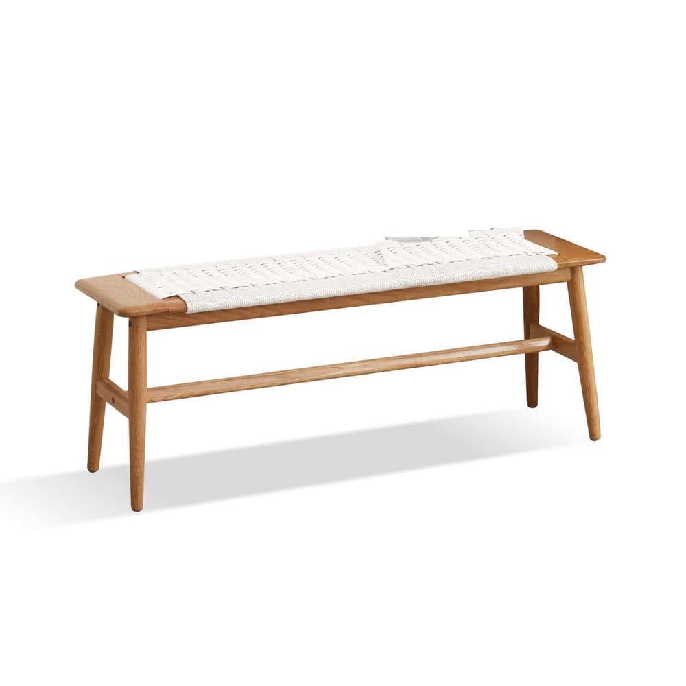 31.5 W x 11.8 D x 16.1 H White Design Natural Oak Wood Dining Bench 
