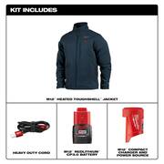 Men's Large M12 12V Lithium-Ion Cordless TOUGHSHELL Navy Blue Heated Jacket with (1) 3.0 Ah Battery and Charger