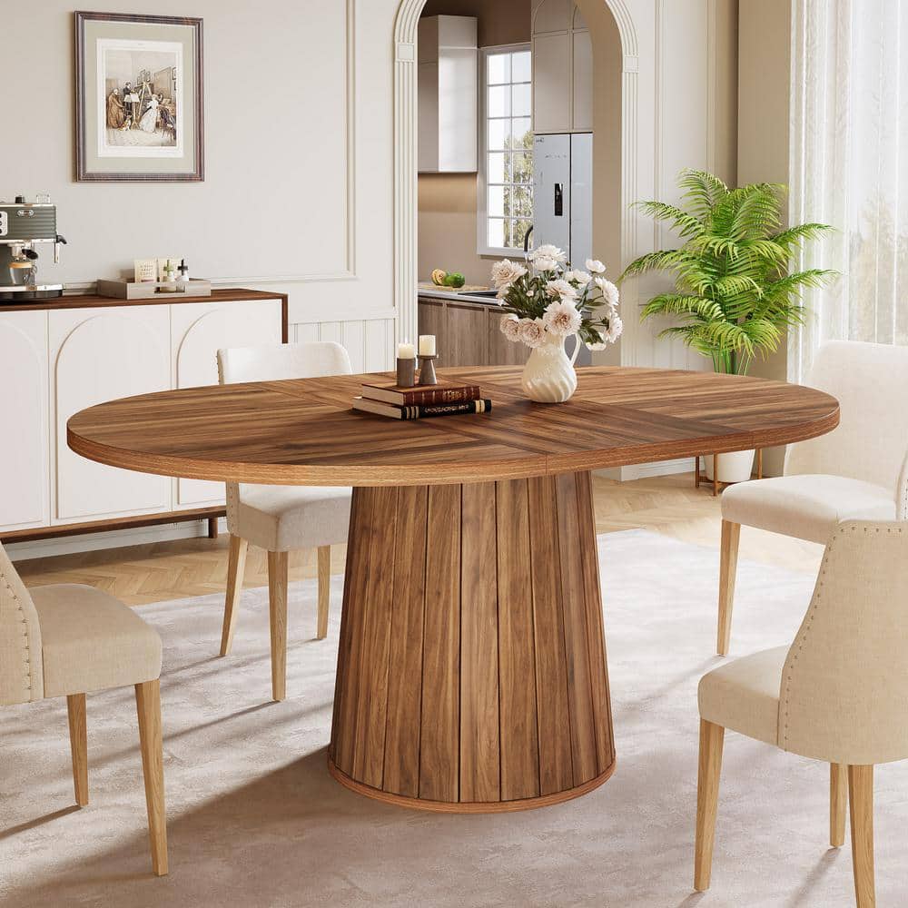 Rustic Brown Reclaimed Wood Oval Dining Table for Six