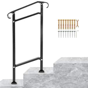 Outdoor Stair Railing Fit 1 or 2 Steps Wrought Iron Handrail Adjustable Front Porch Hand Railings, Black