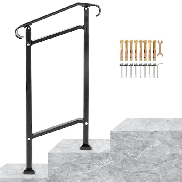 VEVOR Outdoor Stair Railing Fit 1 or 2 Steps Wrought Iron Handrail  Adjustable Front Porch Hand Railings, Black LTFSLDS1BMLFS0001V0 - The Home  Depot