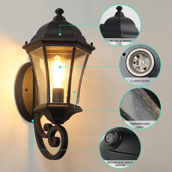 9.76'' Dusk To Dawn Outdoor Wall Lighting 2 Packs, Exterior Light Fixture Wall Mount For House Front Porch Light, Anti-Rust Modern Outdoor Wall Lantern With Tempered Glass Shade For Garage Brown 9.76'' Dusk To Dawn Outdoor Wall Lighting 2 Packs, Exterior Light Fixture Wall Mount For House Front Porch Light, Anti-Rust Modern Outdoor Wall Lantern With Tempered Glass Shade For Garage Brown