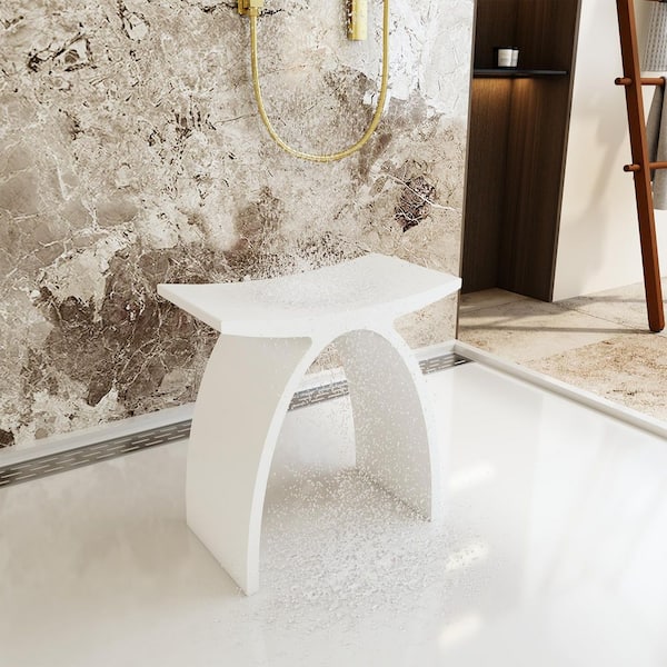 16.5 in W Freestanding Curved Shower Seat, Solid Surface Stool in Matte White