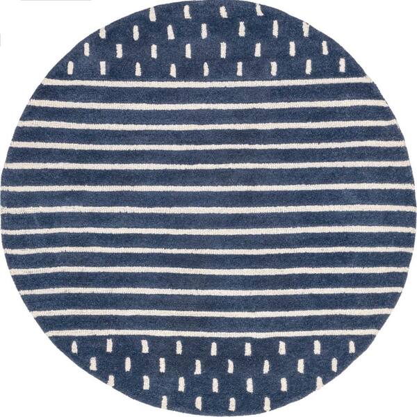 RUGS USA Arvin Olano Mandia Striped Wool Navy Round 4 ft. Indoor/Outdoor Patio Round Rug