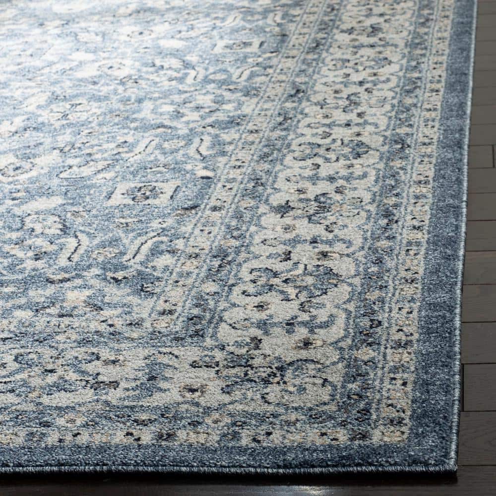 Blue Floral Motif Synthetic 6' x 9' Area Rug