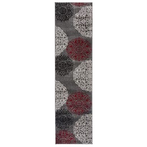 Contemporary Floral Red 2 ft. x 7 ft. 2 in. Indoor Runner Rug