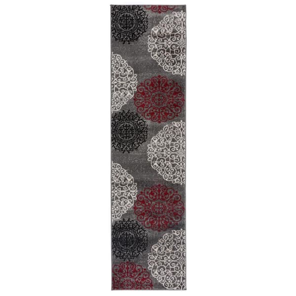 World Rug Gallery Contemporary Floral Red 2 ft. x 7 ft. 2 in. Indoor Runner Rug