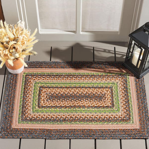 Braided Brown/Green 3 ft. x 5 ft. Machine Washable Multi Striped Area Rug