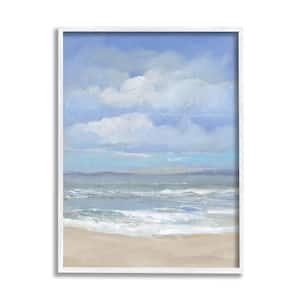 Cloudy Ocean Bay Shoreline Design by Tim OToole Framed Nature Art Print 14 in. x 11 in.