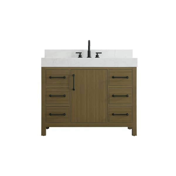 42 in. Single Sink Chestnut Brown Bath Vanity with White Engineered Marble Top and Backsplash