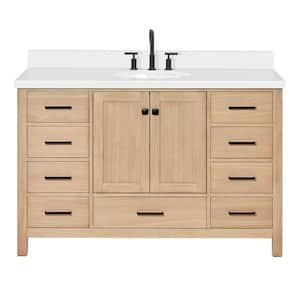 Cambridge 55 in. W x 22 in. D x 36 in. H Single Sink Bath Vanity in Oak with Pure White Quartz Top