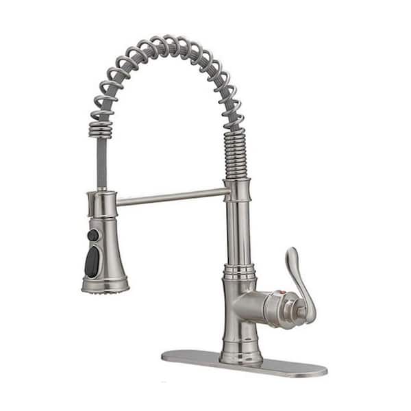Unbranded Single Handle Pull-Down Sprayer Kitchen Faucet with Flexible and Power Clean in Brushed Nickel