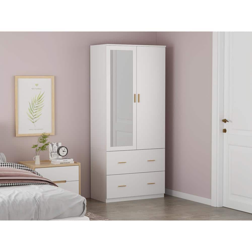 White Bedroom Armoire with 2-Drawers and 5-Shelves 31.5 in. L x 16.4 in. W x 72.0 in. H - thumbnail 8