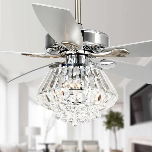 matrix decor 52 in. Indoor Chrome Downrod Mount Crystal Chandelier Ceiling Fan with Light and Remote Control