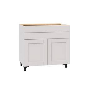 Shaker Assembled 36x34.5x24 in. Base Cabinet with Two 5 in. Metal Drawer Box in Vanilla White