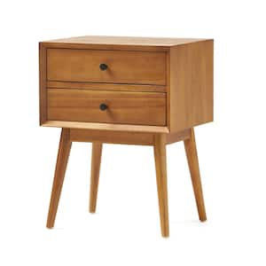 Natural Brown 2-Drawers Acacia Wood Nightstand