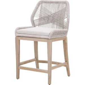 40.5 in. Gray and Brown Full Back Metal Frame Fabric Upholstered Counter Height Bar Stool with Rope Back and Wooden Legs