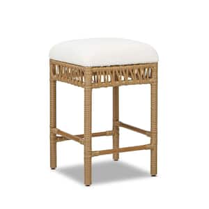 Lucia 25.5 in. Ivory White Upholstered Backless Resin Rattan Counter Stool with Boucle Seat