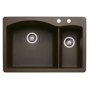 Diamond Dual-Mount Granite 33 in. 2-Hole 70/30 Double Bowl Kitchen Sink in Cafe Brown