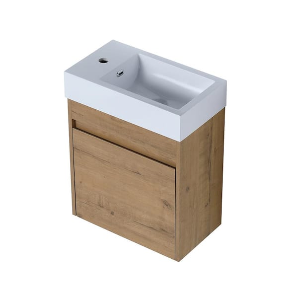 18.12 in. W x 10.25 in. D x 22.81 in. H Floating Wall-Mounted Bath Vanity in Imitative Oak with White Resin Top