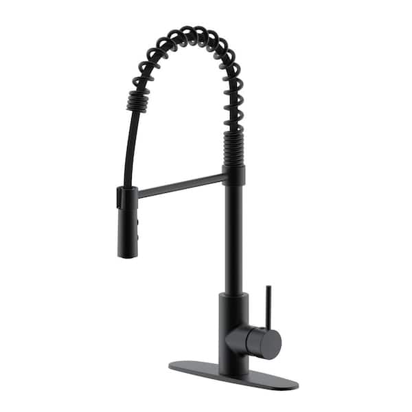 Westbrass 21 in. Single Handle Kitchen Faucet with Dual Function & Open Coil Pull Down Sprayer, Matte Black