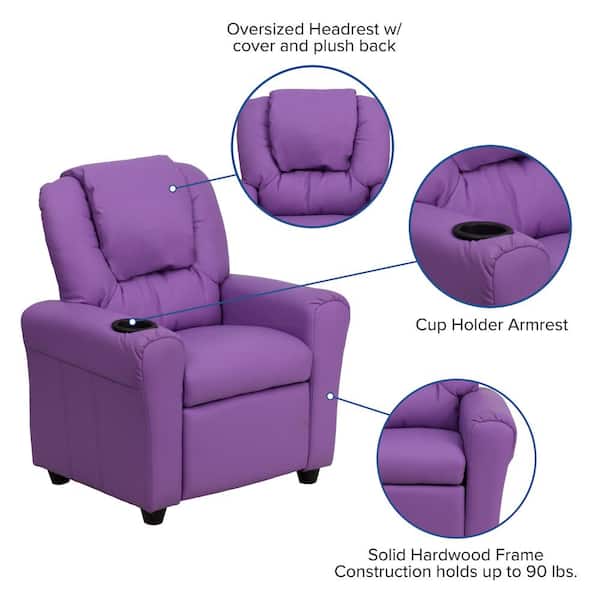 Flash Furniture Contemporary Purple Vinyl Kids Recliner with Cup Holder and Headrest Renewed 