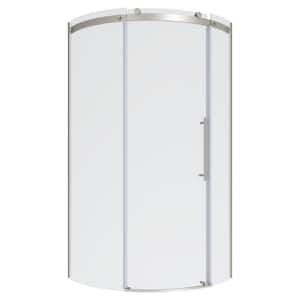 Ovation Curve 36 in. W x 72 in. H Sliding Frameless Curved Shower Door in Brushed Nickel